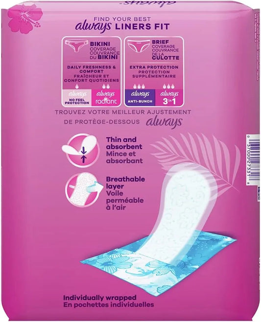 Always Thin No Feel Protection Daily Liners Regular Absorbency Unscented, 162 Count - Pack of 2