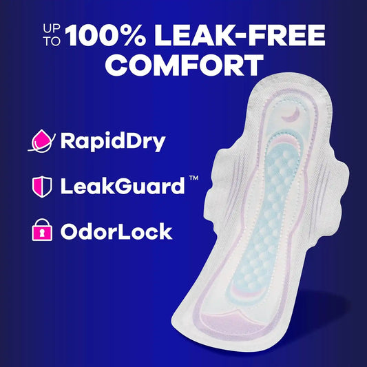 Always Ultra Thin Feminine Pads with Wings for Women, Size 5, Extra Heavy Overnight Absorbency, Unscented, Up to 100% Leak-Free Comfort, 34 Count