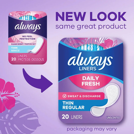 Always Panty Liners for Women Daily Liners, Regular Absorbency, Unscented, 216 Count
