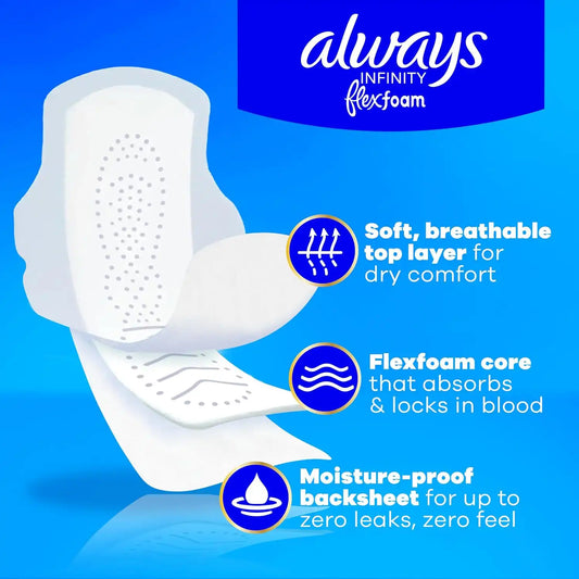 Always Infinity Feminine Pads for Women, Size 3, Extra Heavy Flow, with Wings, Unscented, 28 CT